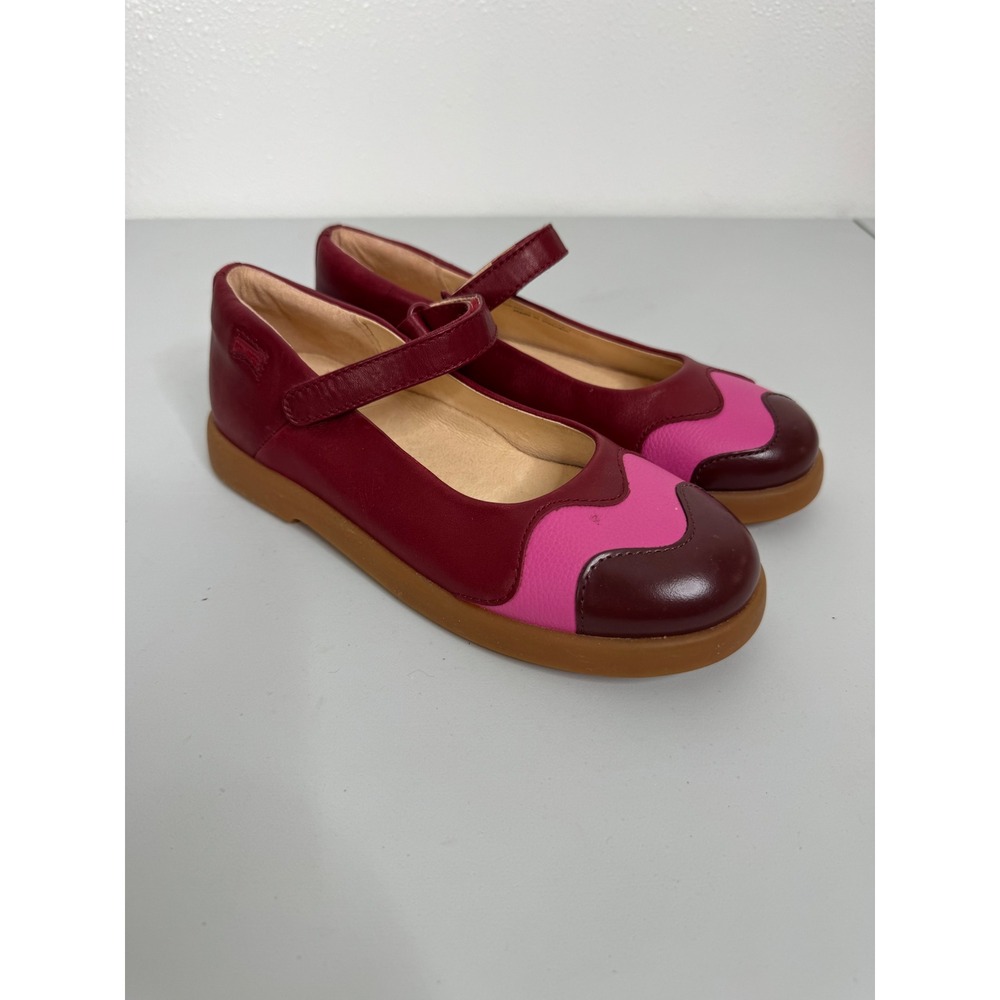 Camper Twins Kids Burgundy‎ Pink Leather Mary Jane Flats Shoes Size 33
